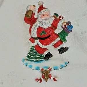 Vintage Santa Claus Christmas Cast Iron Stocking Hanger